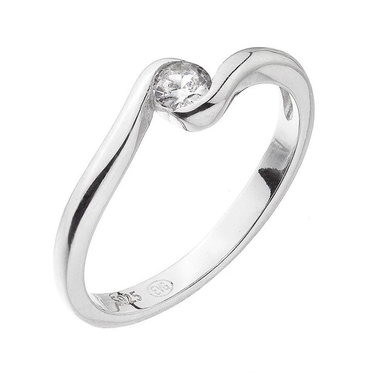 Evolution Group - Pavona Stříbrný vlnitý prsten se zirkonem 15011.1 crystal 52 mm