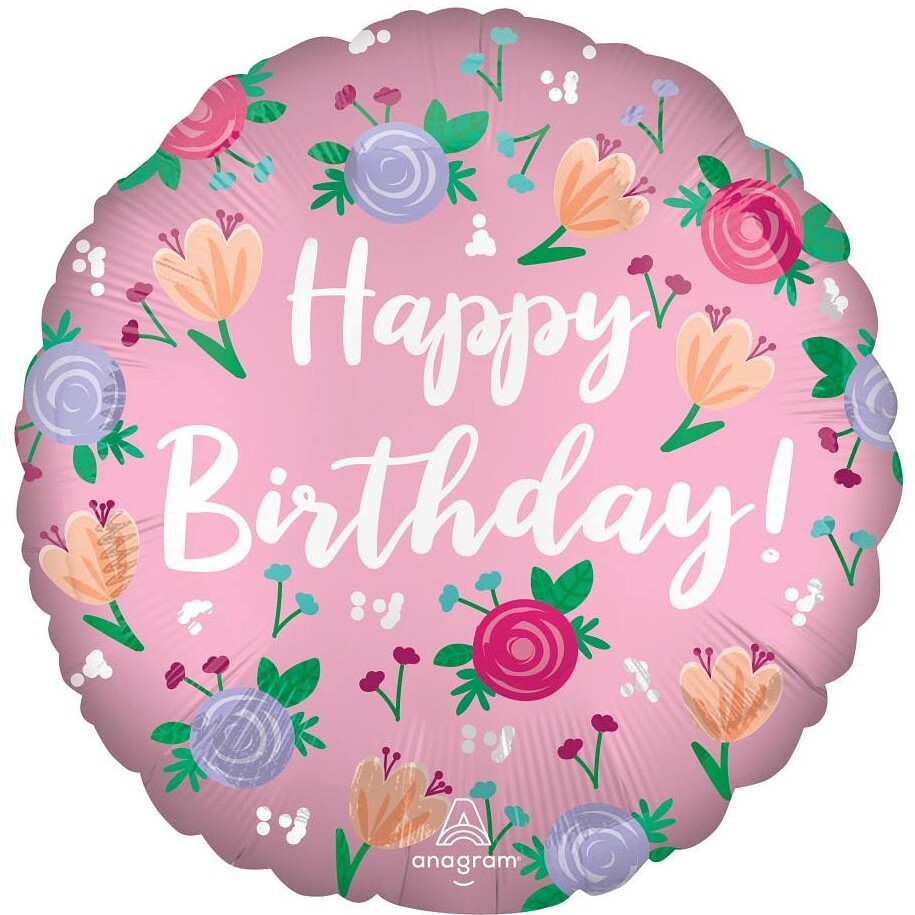 Balónek fóliový HB růžový s pivoňkami 45 cm