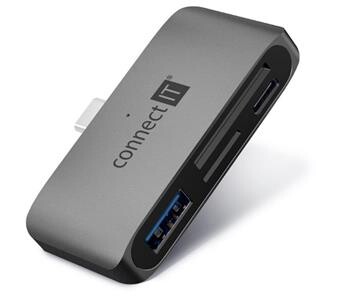 CONNECT IT CompactPRO externí USB-C hub + čtečka karet ANTRACITOVÁ