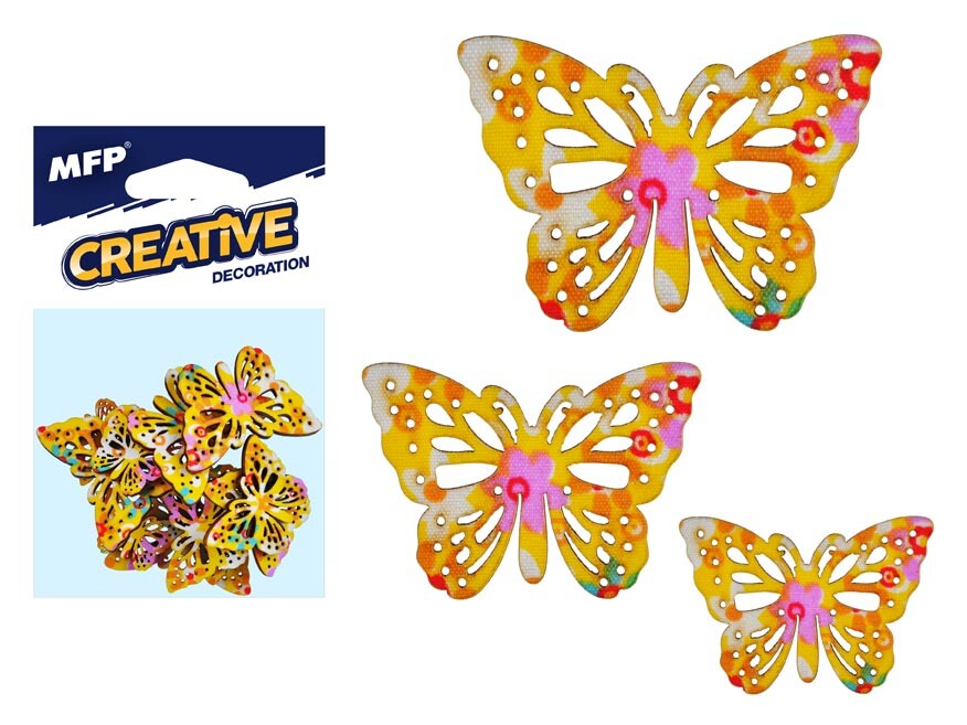MFP 2221445 Dekorace motýl žlutý 12ks -5,4,3cm