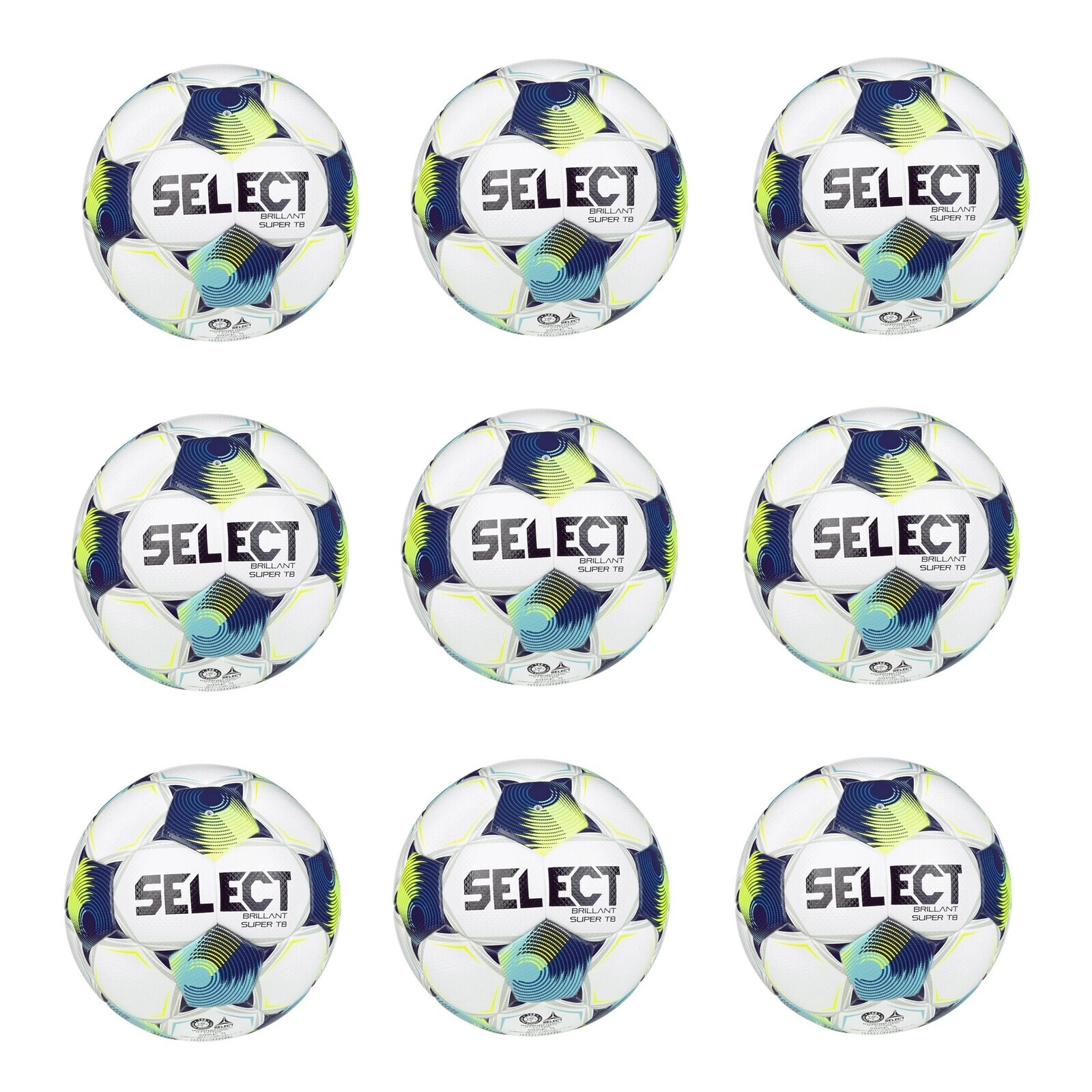 Výhodný set - 9x Fotbalový míč SELECT FB Brillant Super TB CZ Chance Liga 2025-26 5 bílo-modrá