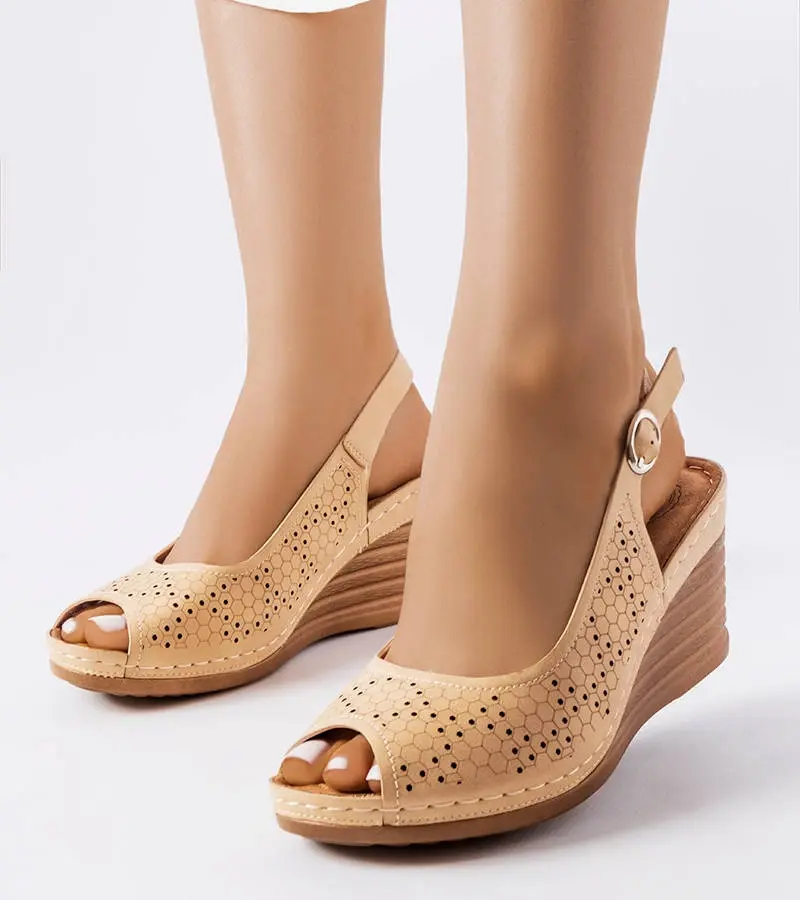 Gemre Beige lace wedge sandals Emeral