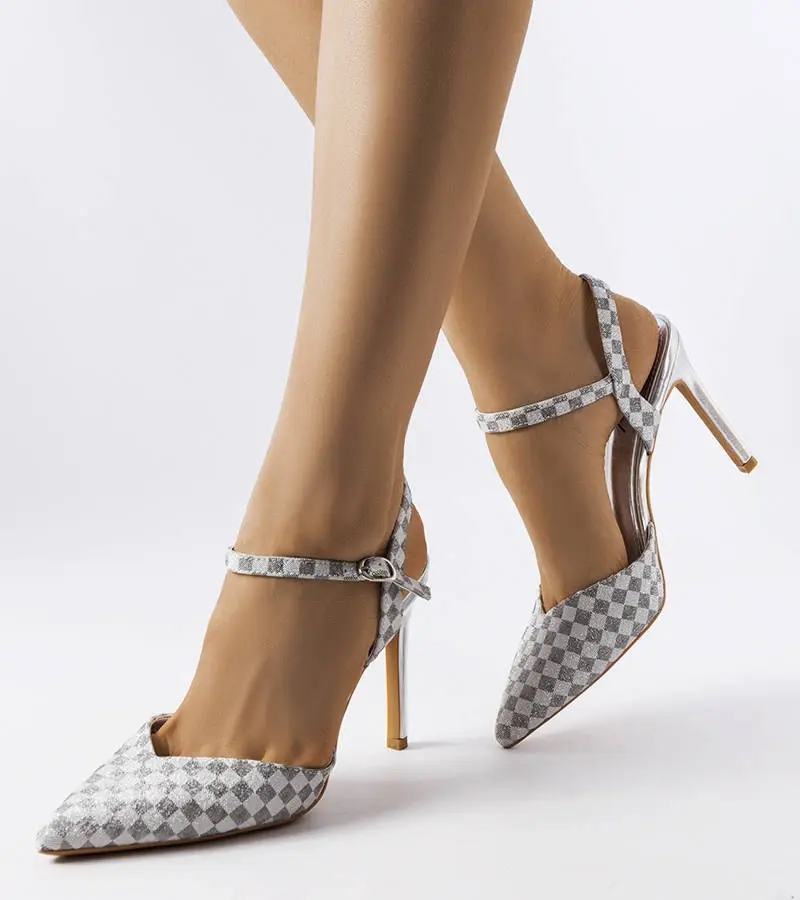 Gemre Gray checkered shiny high heels Gallia