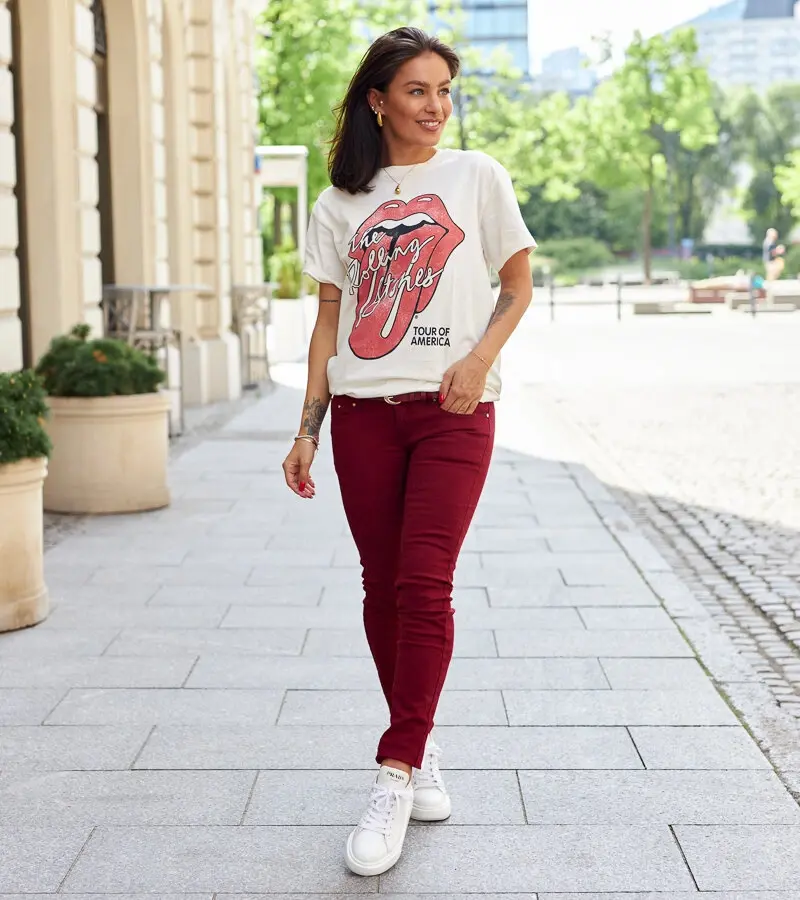 Gemre Red fabric trousers with a belt Sylvain