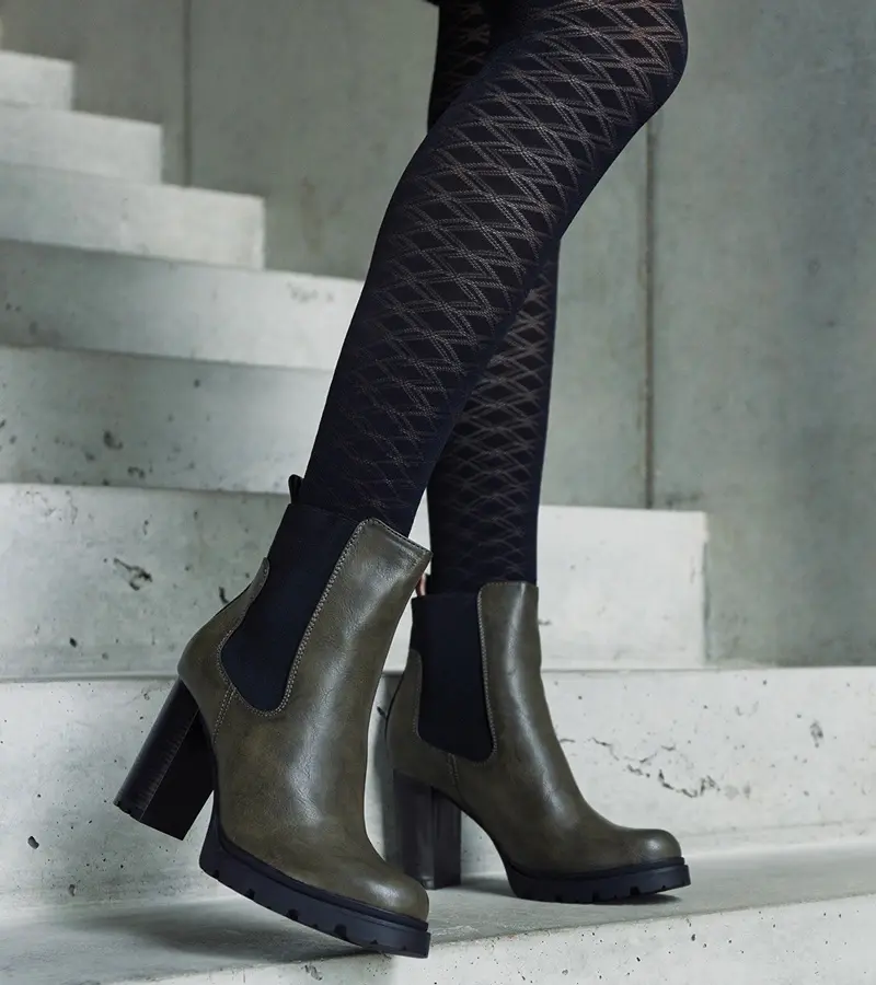 Gemre Green slip-on block heel ankle boots made of eco-leather Motena