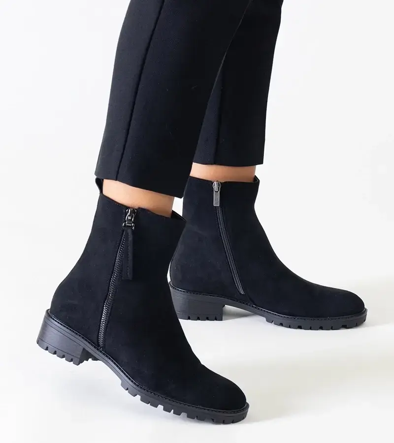 Gemre Zahra black high platform ankle boots in eco-suede