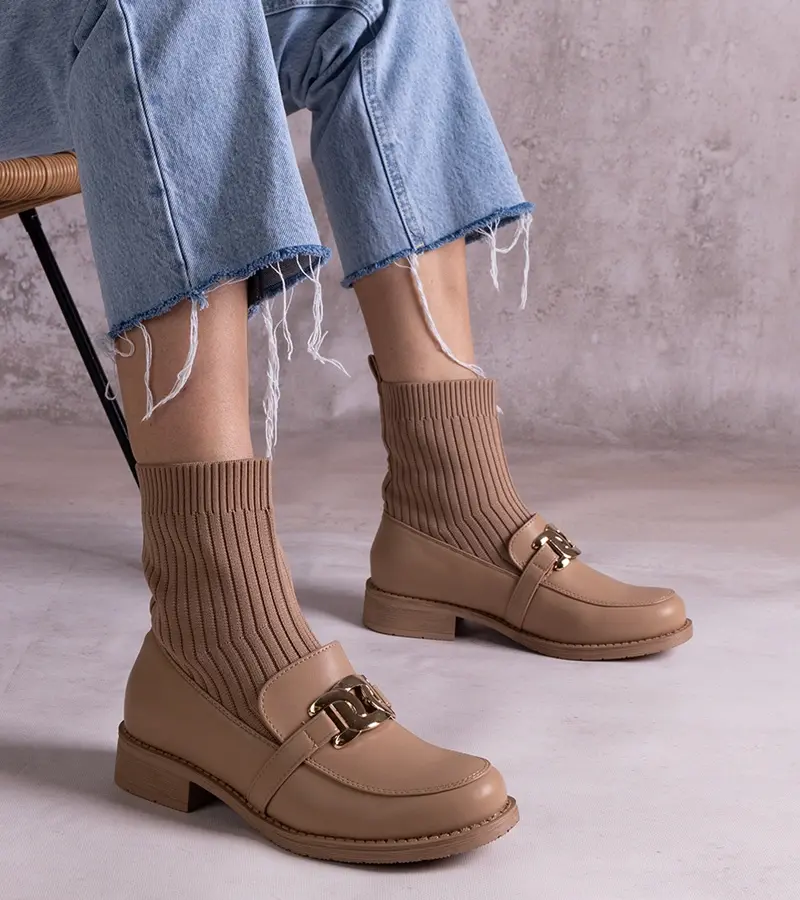 Gemre Dark beige ankle boots with fabric upper by Kris