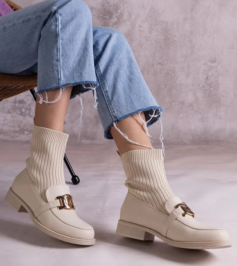 Gemre Beige ankle boots with a fabric upper by Krisa