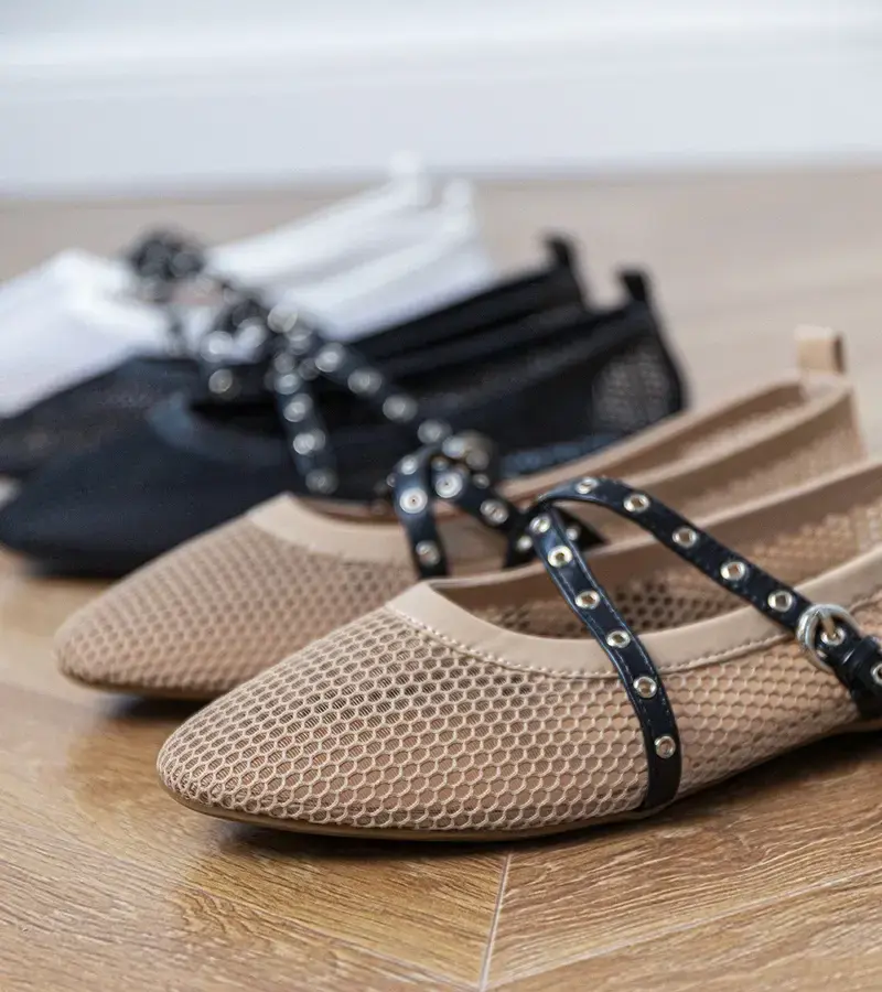 Gemre Brown mesh ballerinas with decorative buckle Zerid