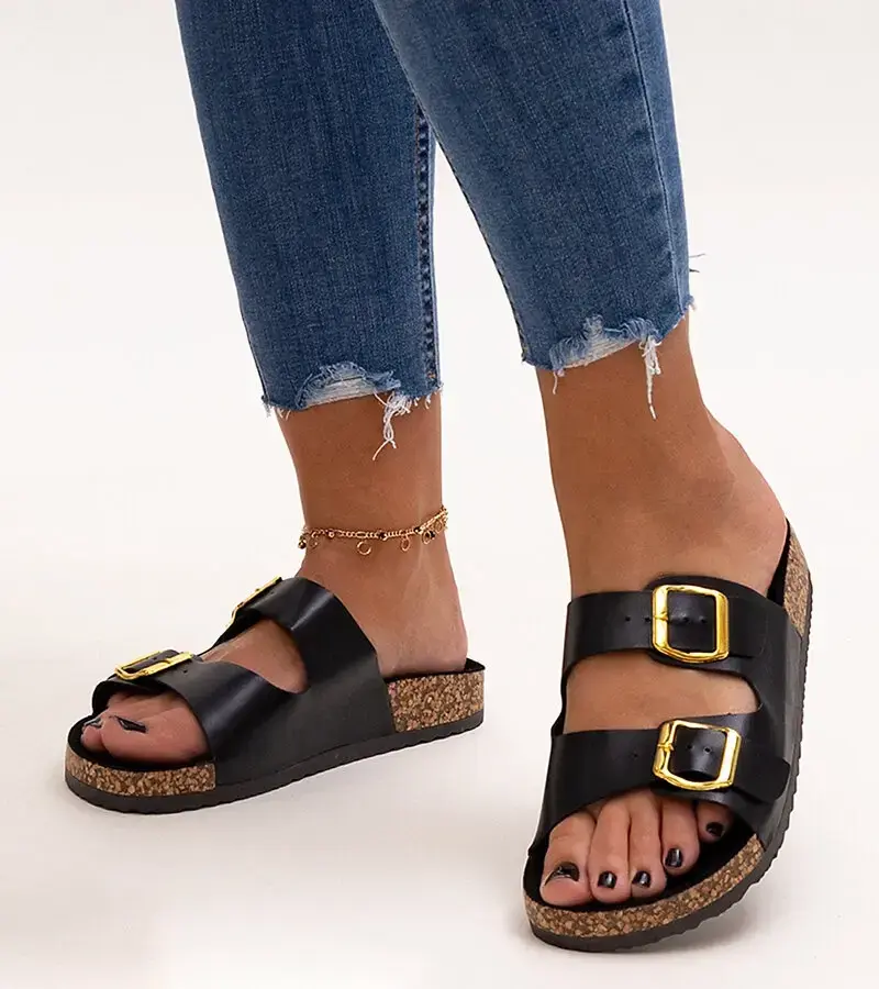 Gemre Black flip-flops on cork sole Oline