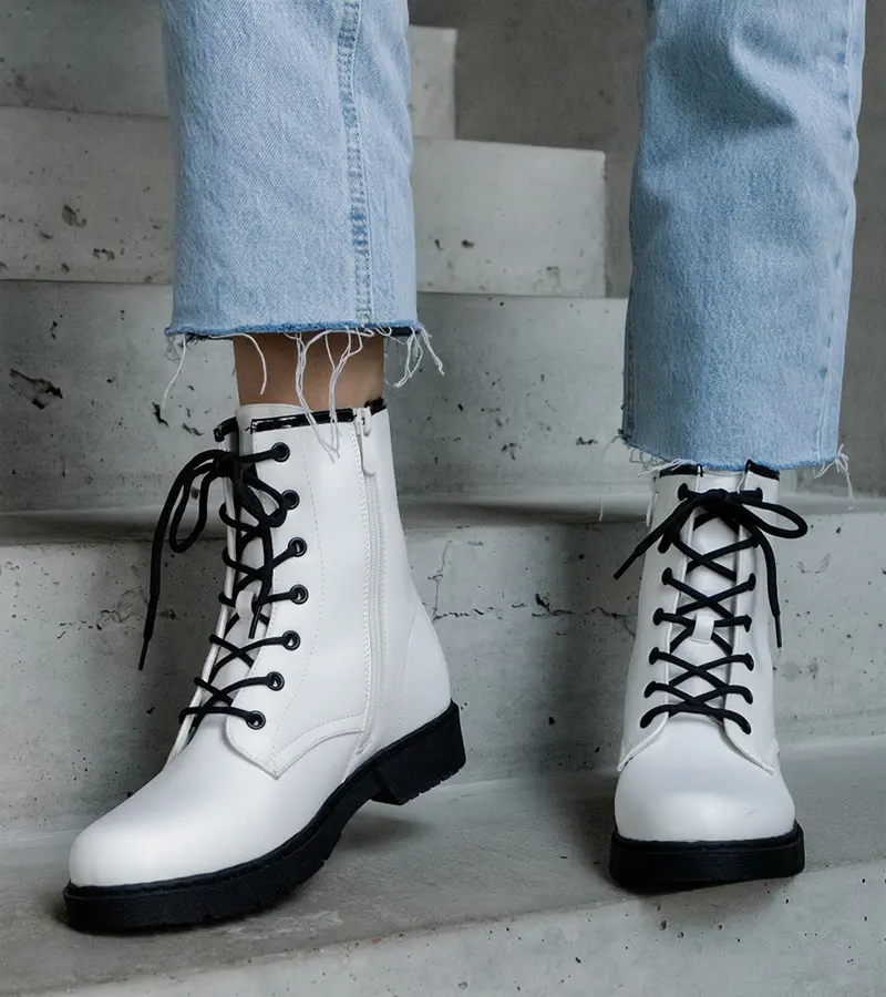 Gemre White insulated eco-leather worker ankle boots Veri