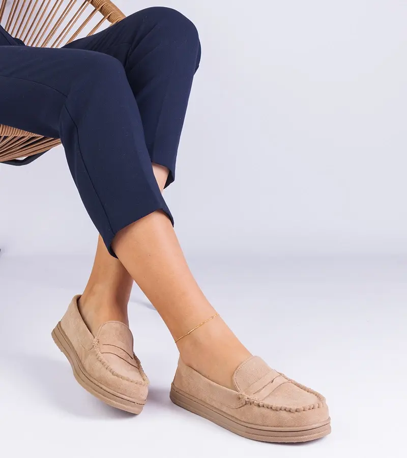 Gemre Beige women's eco-suede loafers Sevilia