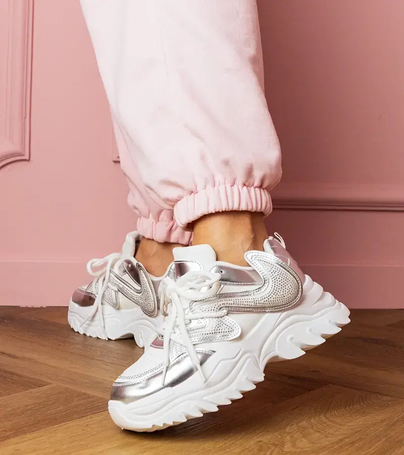 Gemre White sneakers on a chunky sole with rhinestones Albis