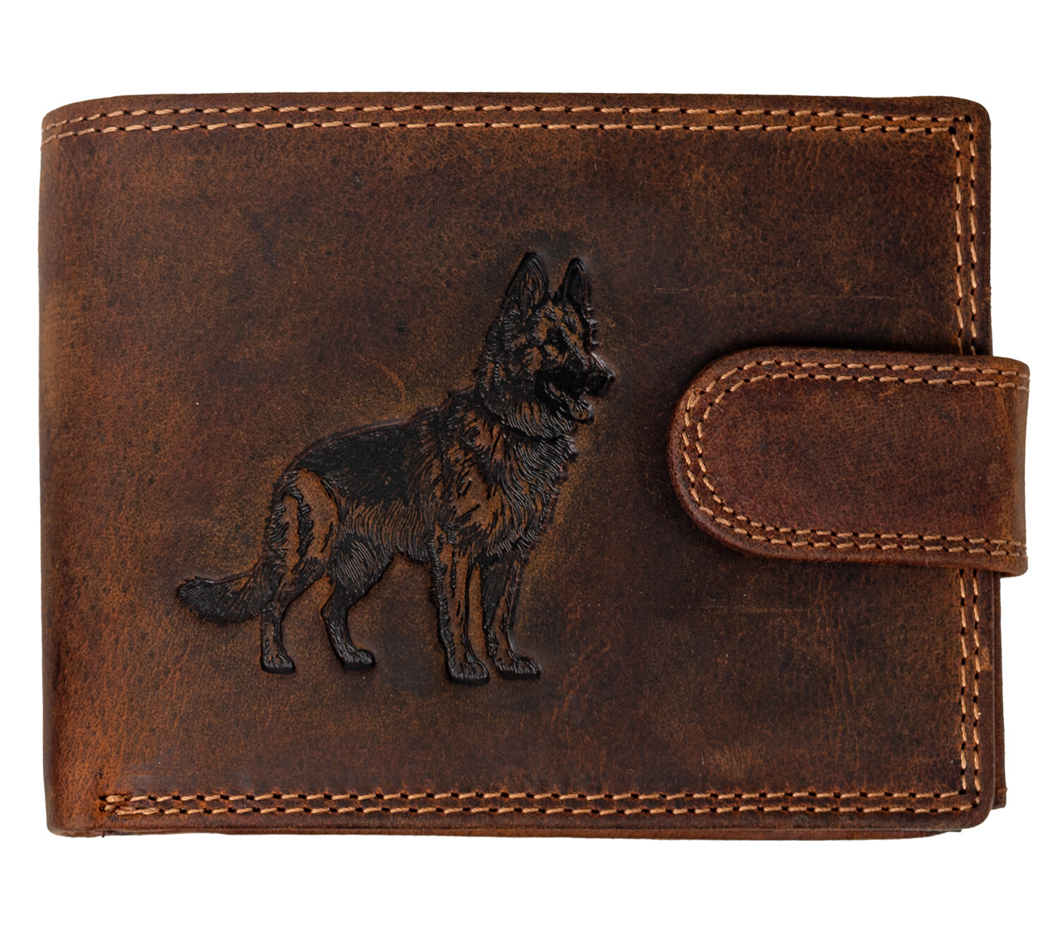 WILD Kožená peněženka s přeskou Vlčák - hnědá