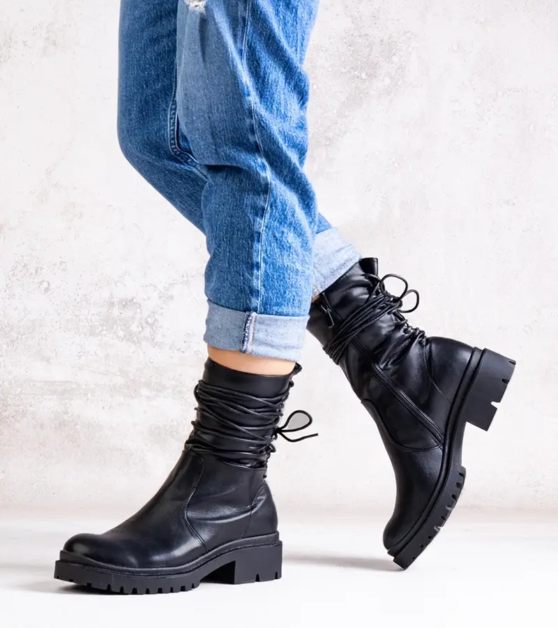Gemre Black eco-leather ankle boots Sahera