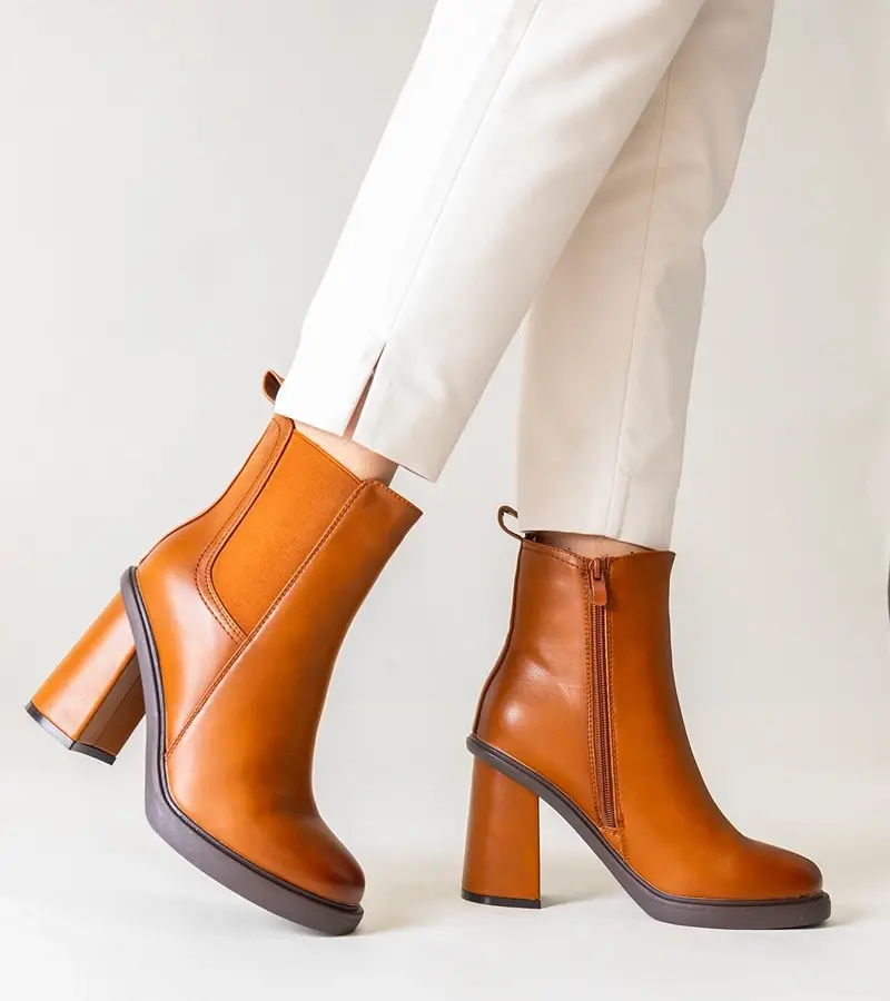 Gemre Brown eco leather block heel ankle boots Almase