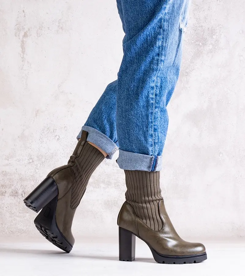 Gemre Green heeled ankle boots made of eco leather Asera