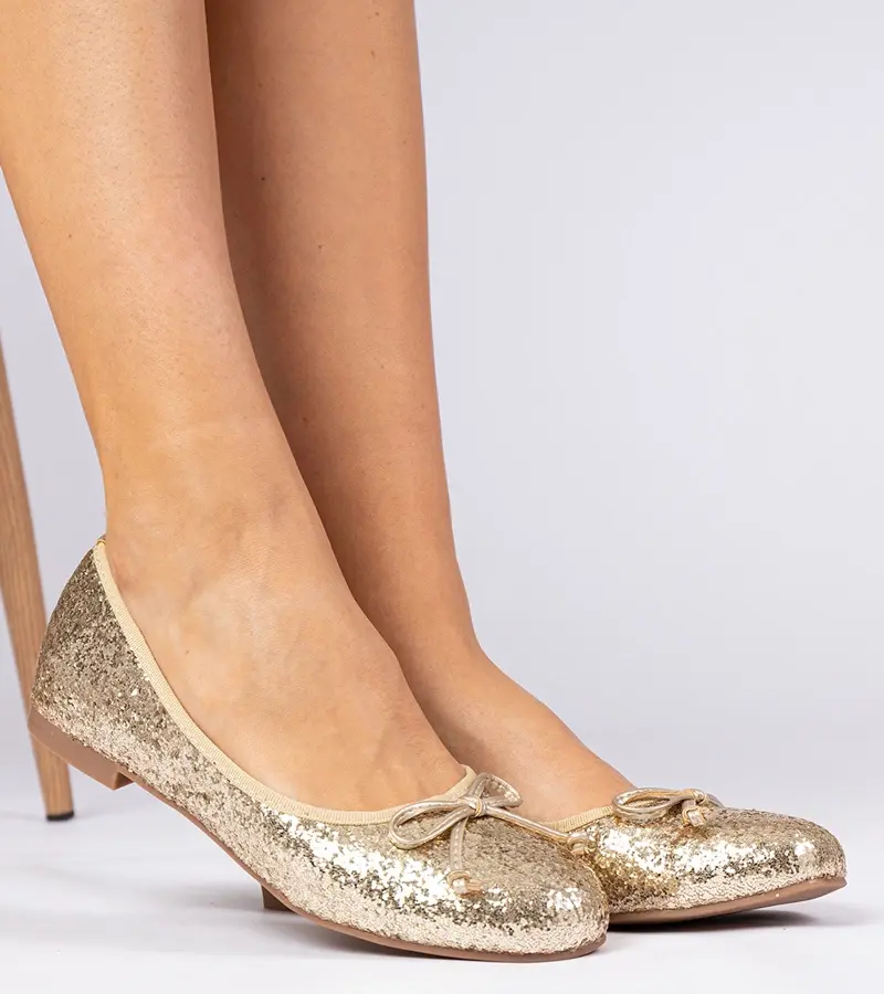Gemre Golden women's glitter ballet flats with a bow Vellas