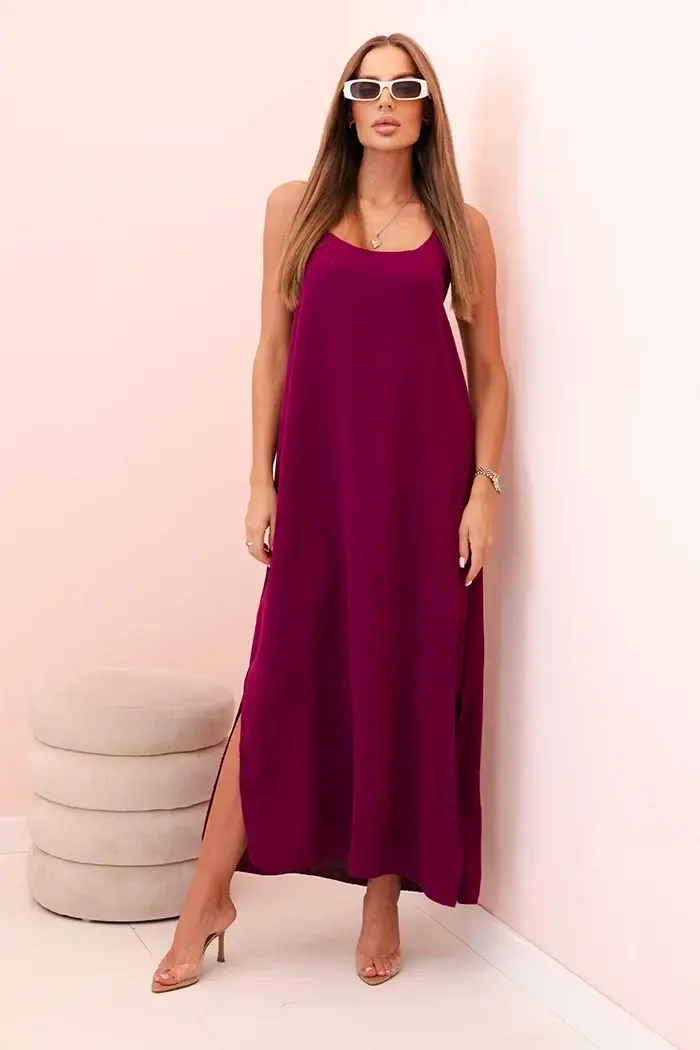 Kesi Włoski Šaty dlouhé na ramínka švestková