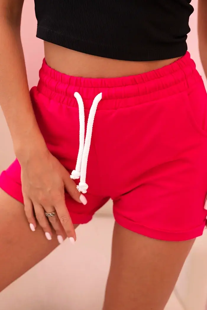 Kesi Dámské bavlněné šortky s gumou a šněrováním v pase fuchsie