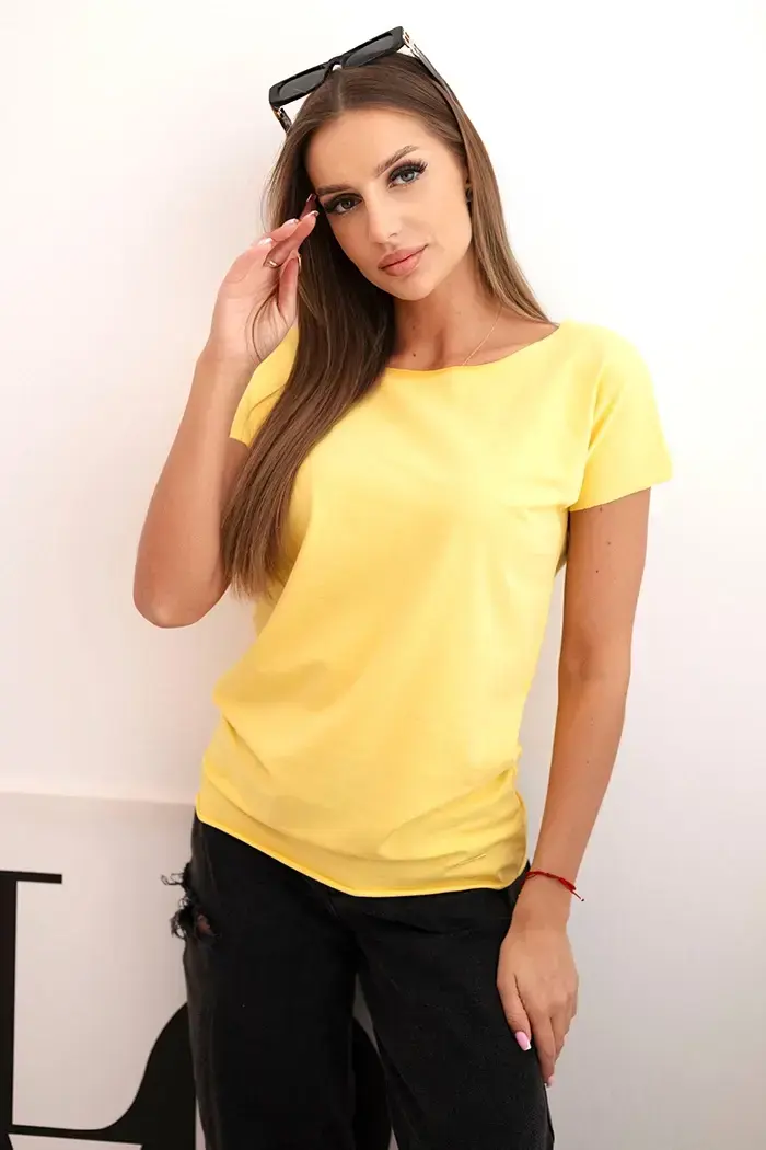 Kesi Dámská bavlněná basic blůza s krátkým rukávem žlutá