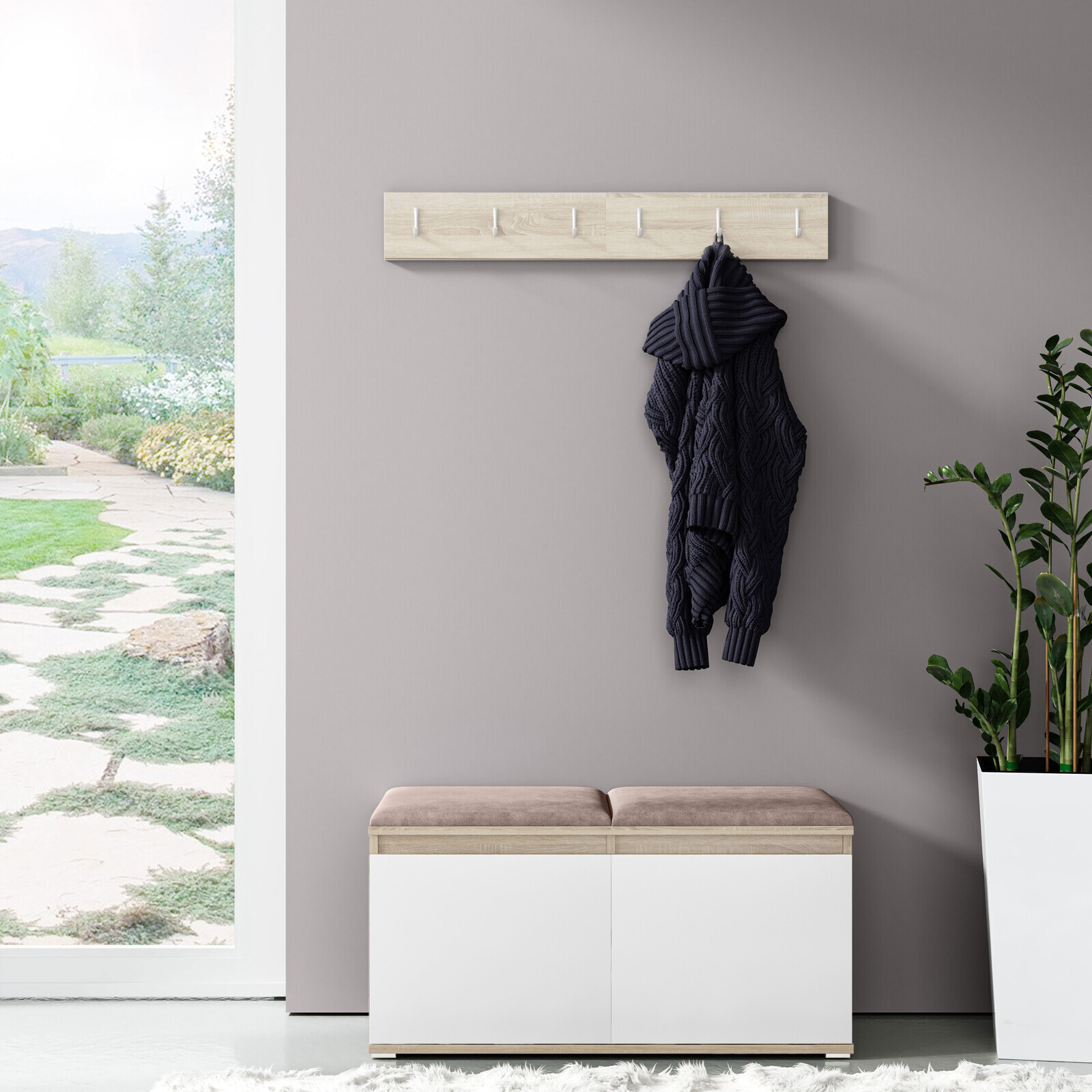 Eka Předsíňová stěna s čalouněnými panely Trinity 5 - Bílá sonoma / Tmavá béžová 2305