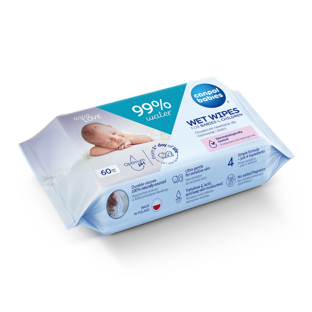 Canpol babies Dětské vlhčené ubrousky 99% vody 60ks