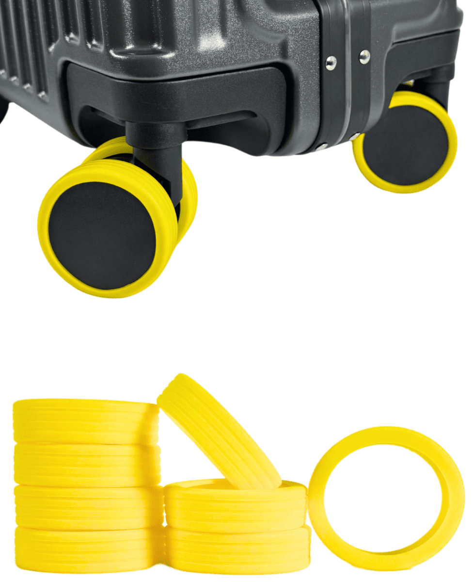 Ochranné silikonové návleky na dvojité kolečka kufru bertoo - 8 kusů žluté uni