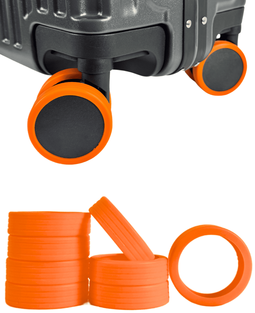 Ochranné silikonové návleky na dvojité kolečka kufru bertoo - 8 kusů oranžové uni