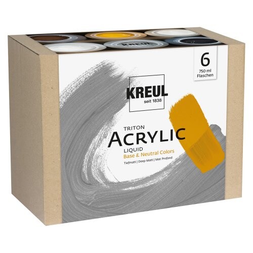 Sada Akrylová barva TRITON KREUL 6 x 750 ml ZÁKLADNÍ a NEUTRÁLNÍ BARVY