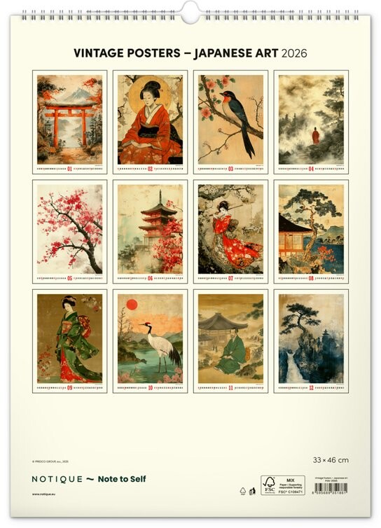 Vintage plakáty Japonské umění 2026 - nástěnný kalendář