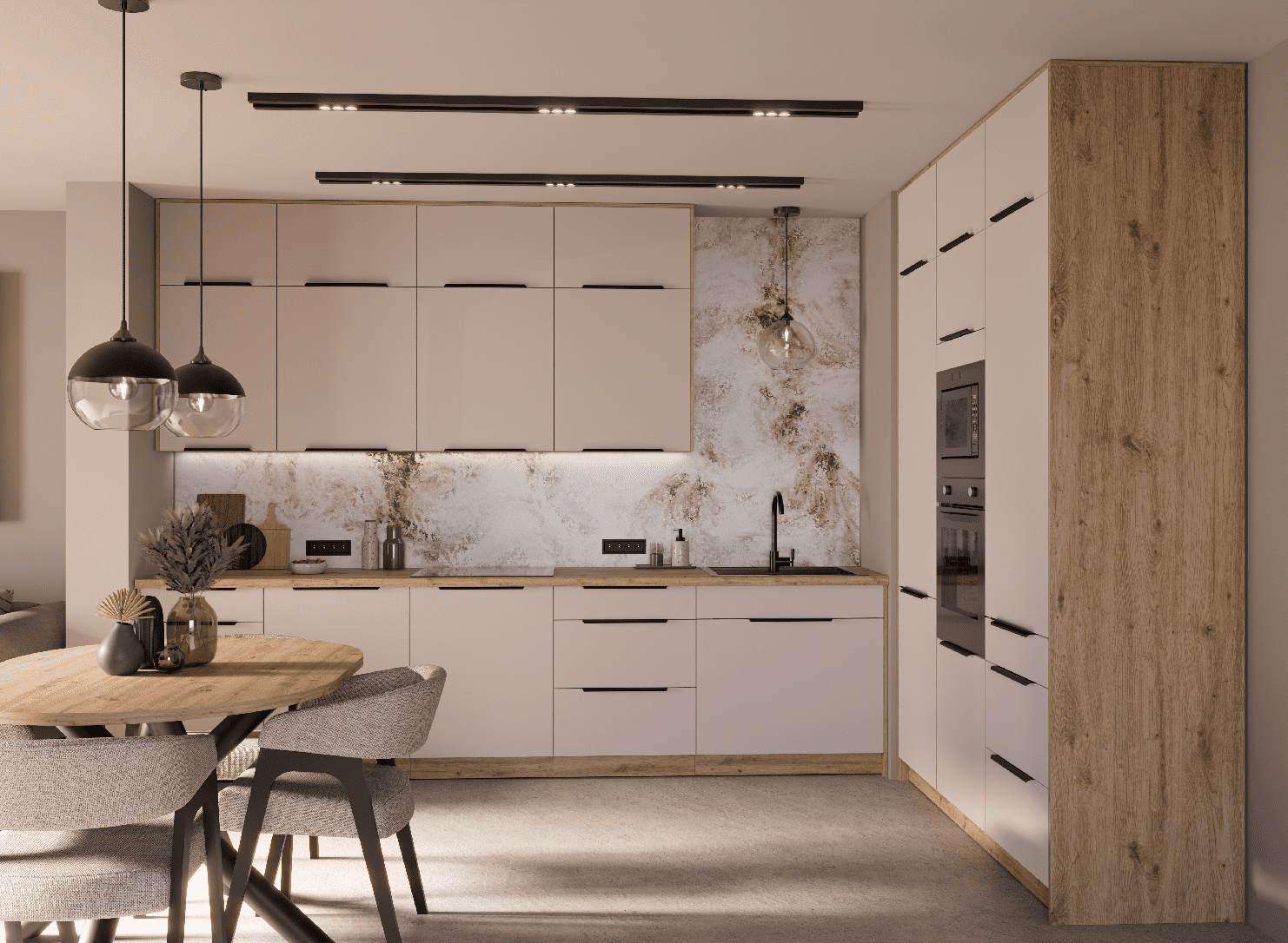 Kuchyňská linka 310x180 cm Solea 3 Barva korpusu: Dub artisan, Barva dvířek: Kašmír