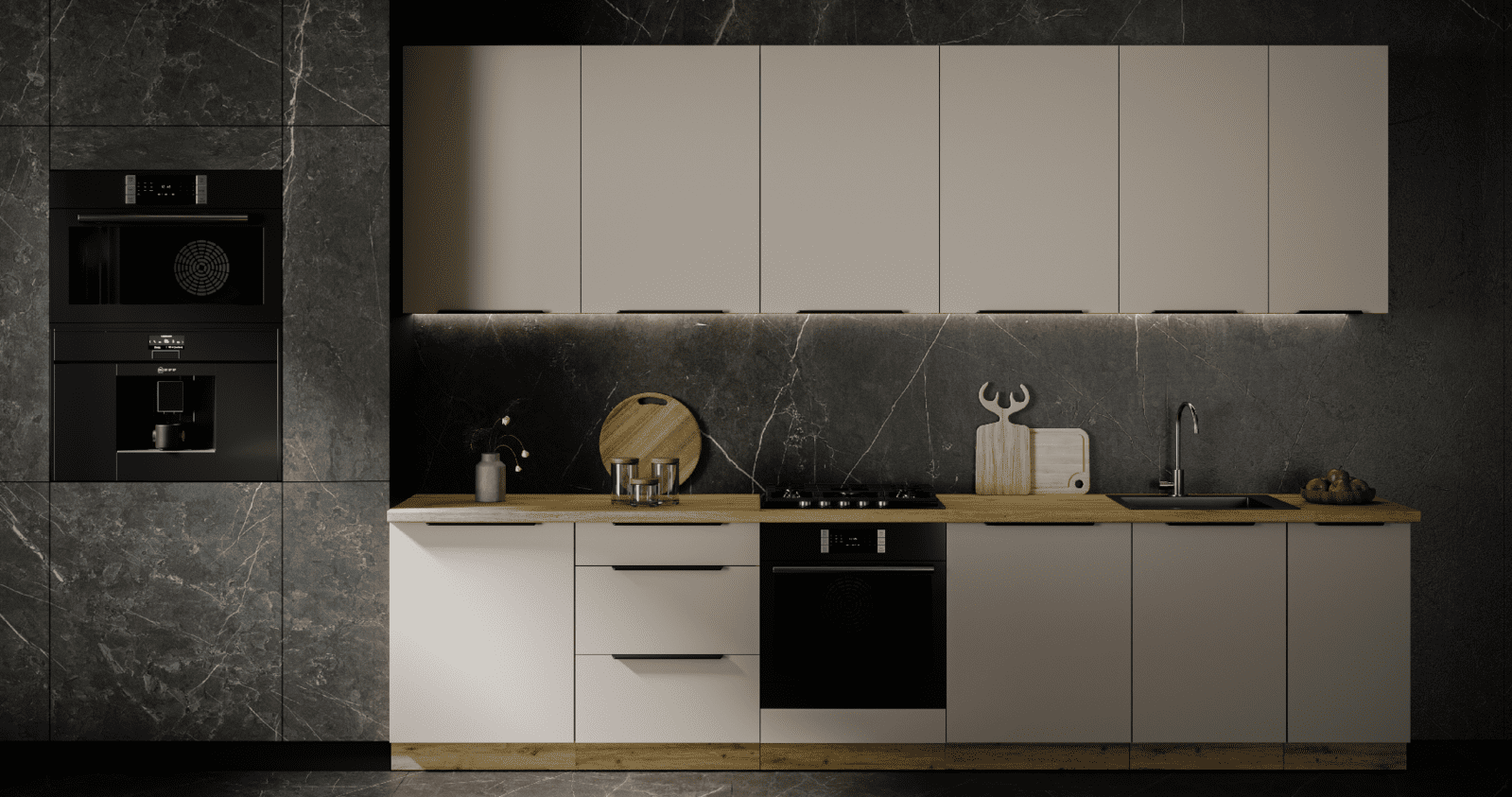 Kuchyňská linka 330 cm Solea 4 Barva korpusu: Dub artisan, Barva dvířek: Kašmír