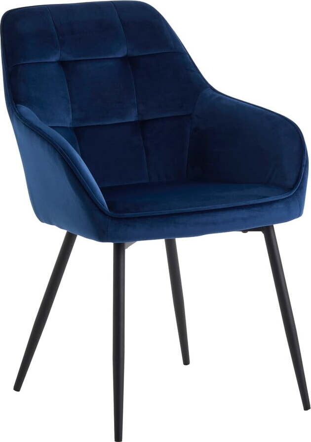 Tmavě modré sametové jídelní židle v sadě 2 ks s područkami Nolan Square – Unique Furniture