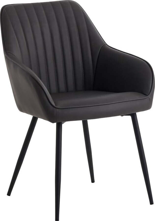 Tmavě šedé jídelní židle v sadě 2 ks s područkami z imitace kůže Nolan Stripe – Unique Furniture