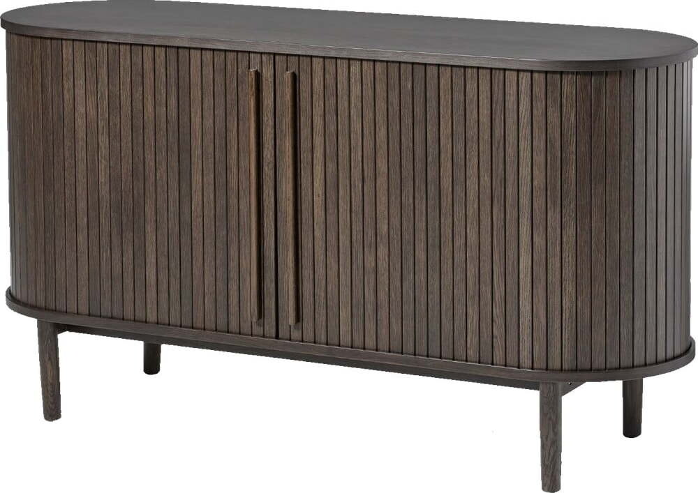 Hnědá komoda v dekoru dubu s posuvnými dveřmi 140x76x45 cm Meta – Unique Furniture