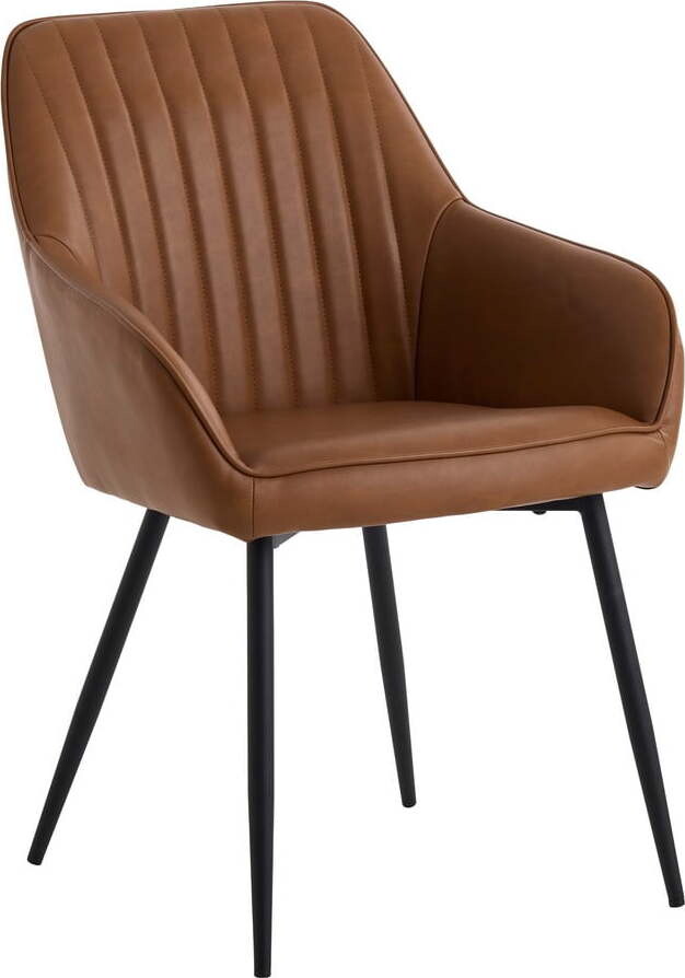 Hnědé jídelní židle v sadě 2 ks s područkami z imitace kůže Nolan Stripe – Unique Furniture