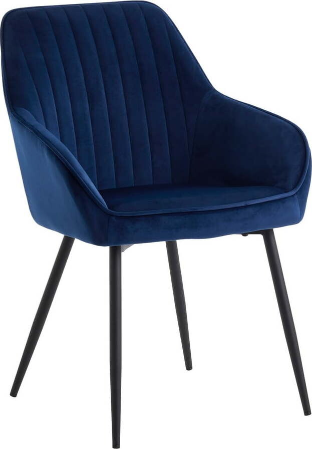 Tmavě modré sametové jídelní židle v sadě 2 ks s područkami Nolan Stripe – Unique Furniture