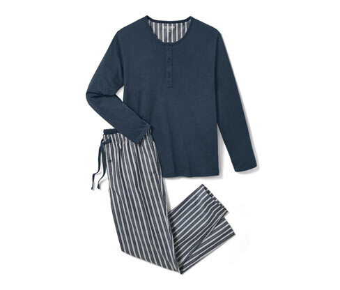 Tchibo - Pyžamo s tkanými kalhotami - pro muže - vel. M 48/50 - barva: modrá/s proužky