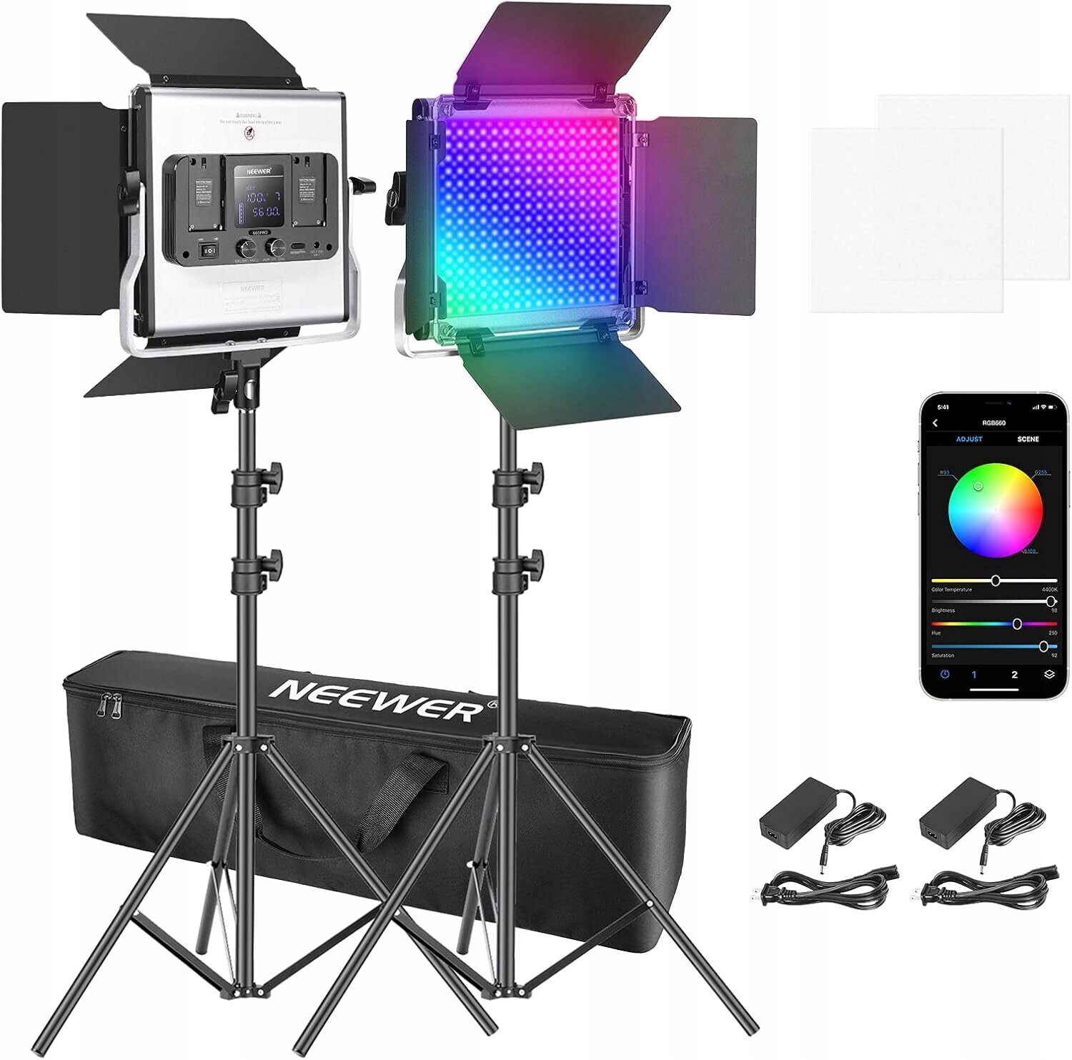 Nepřetržité Led Fotografické Osvětlení Neewer 660 Rgb Dvojitý Softbox