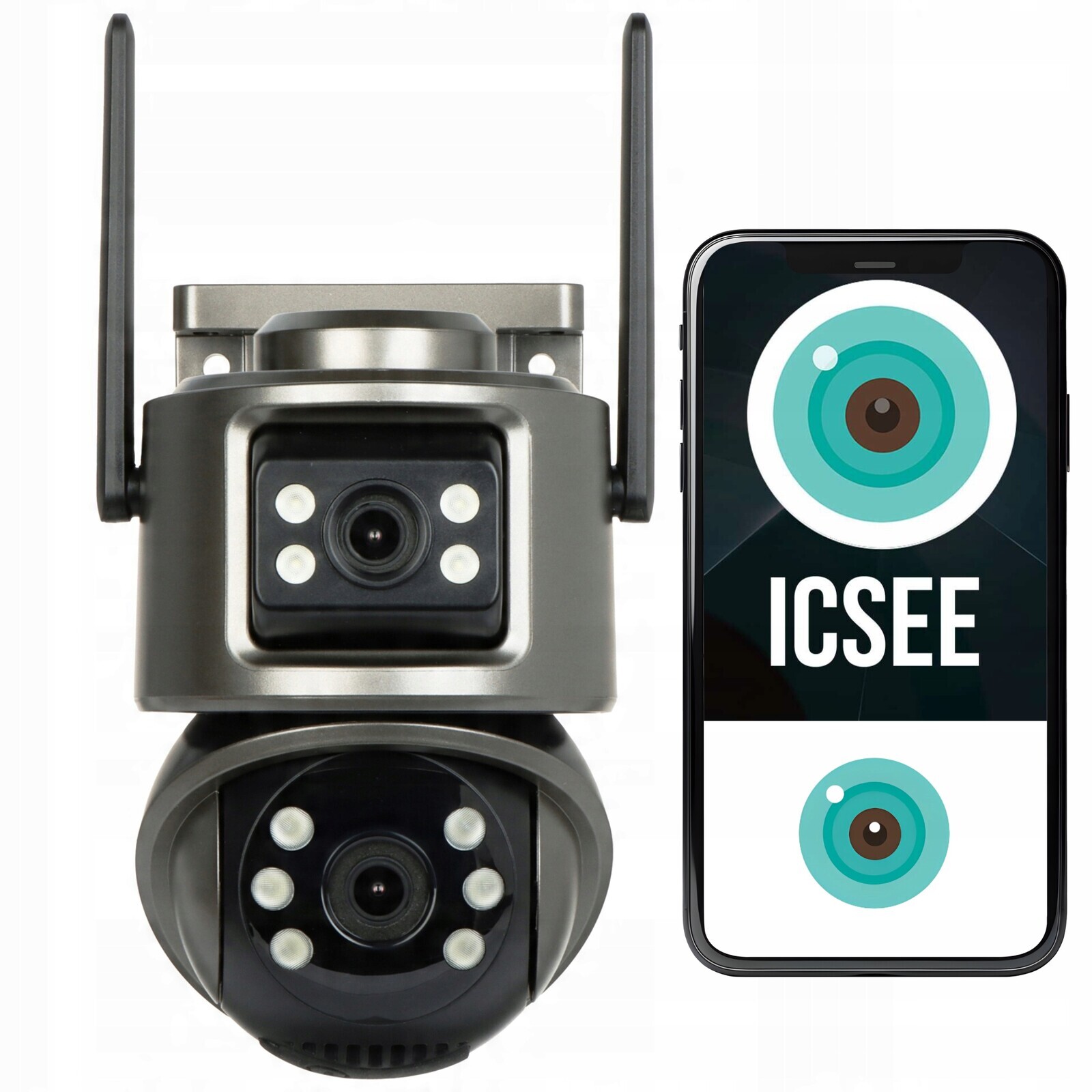 Force Dvojitá Kamera Wifi 6MPX Ptz Onvif ICSee Venkovní Otočný Alarm