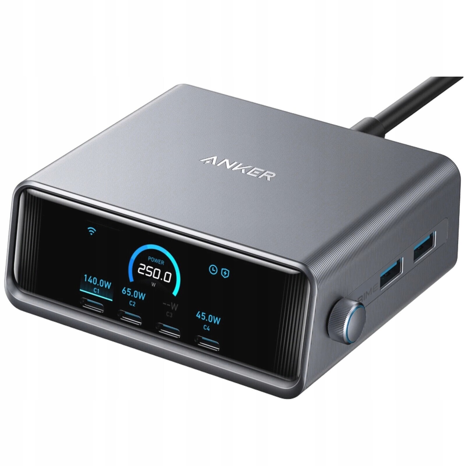 Víceportová Nabíječka Anker Primw 250W Gan 4XUSB-C 2XUSB-A LCD Aplikace