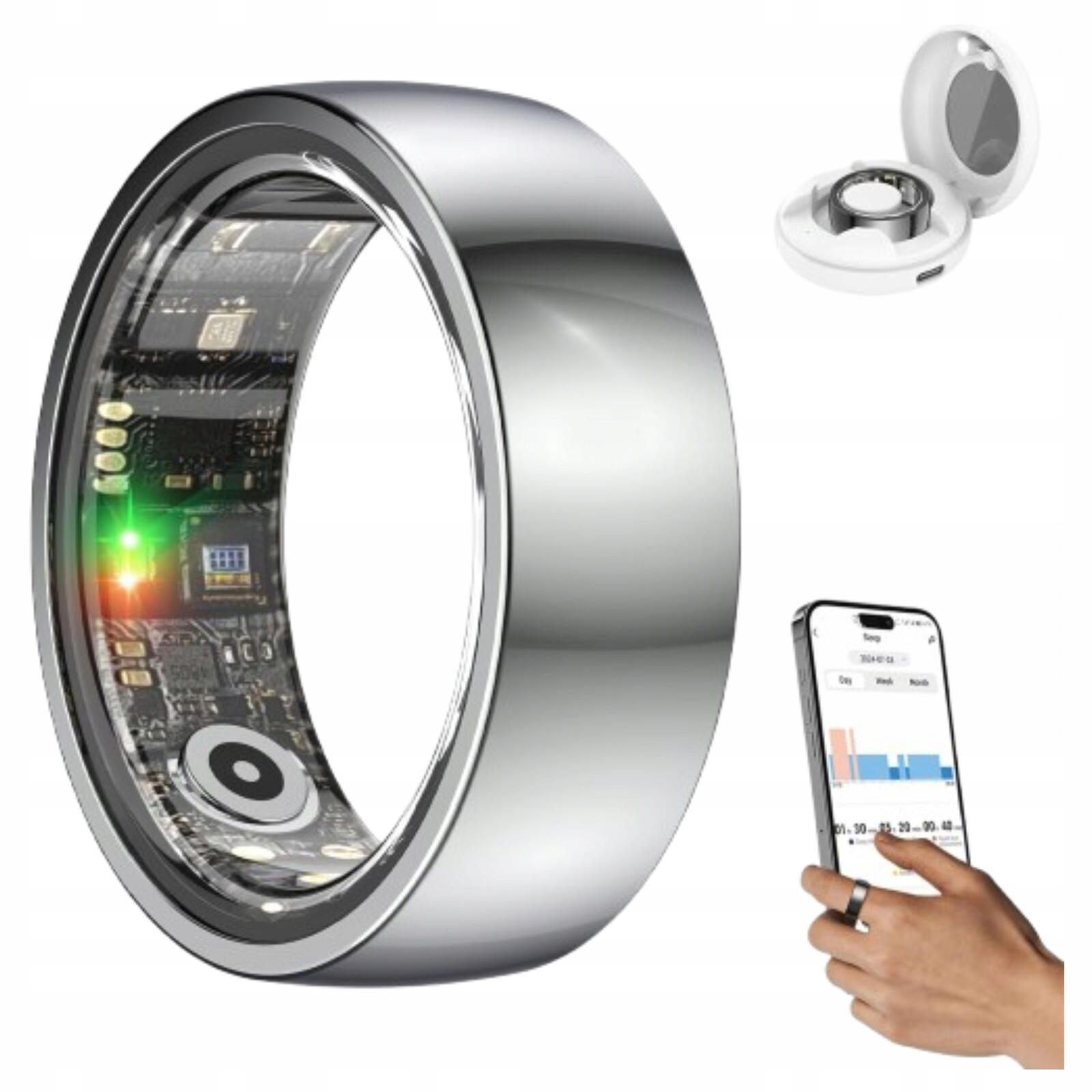 Fitness prsten Inteligentní IP68 Velikost 9 Tetno Spánek Kroky Kalorie
