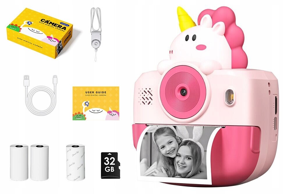 Instantní fotoaparát pro děti Digitální MP3 Hry Tisk Telefon Jednorožec