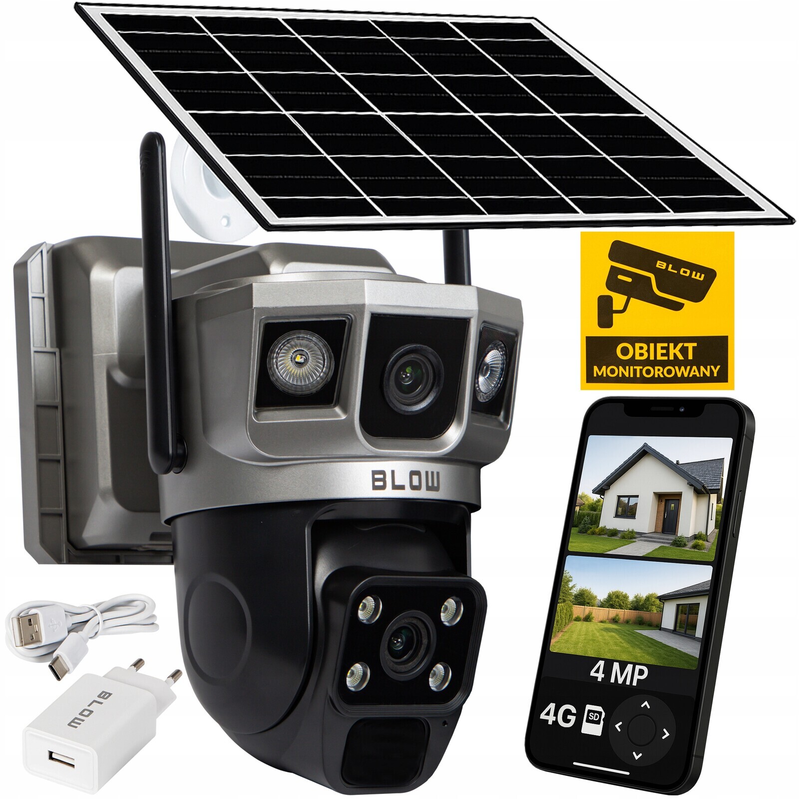 Kamera 4G Lte Na Sim 4MP Solární 2 Objektivy Ptz Smart Bezdrátová IP66