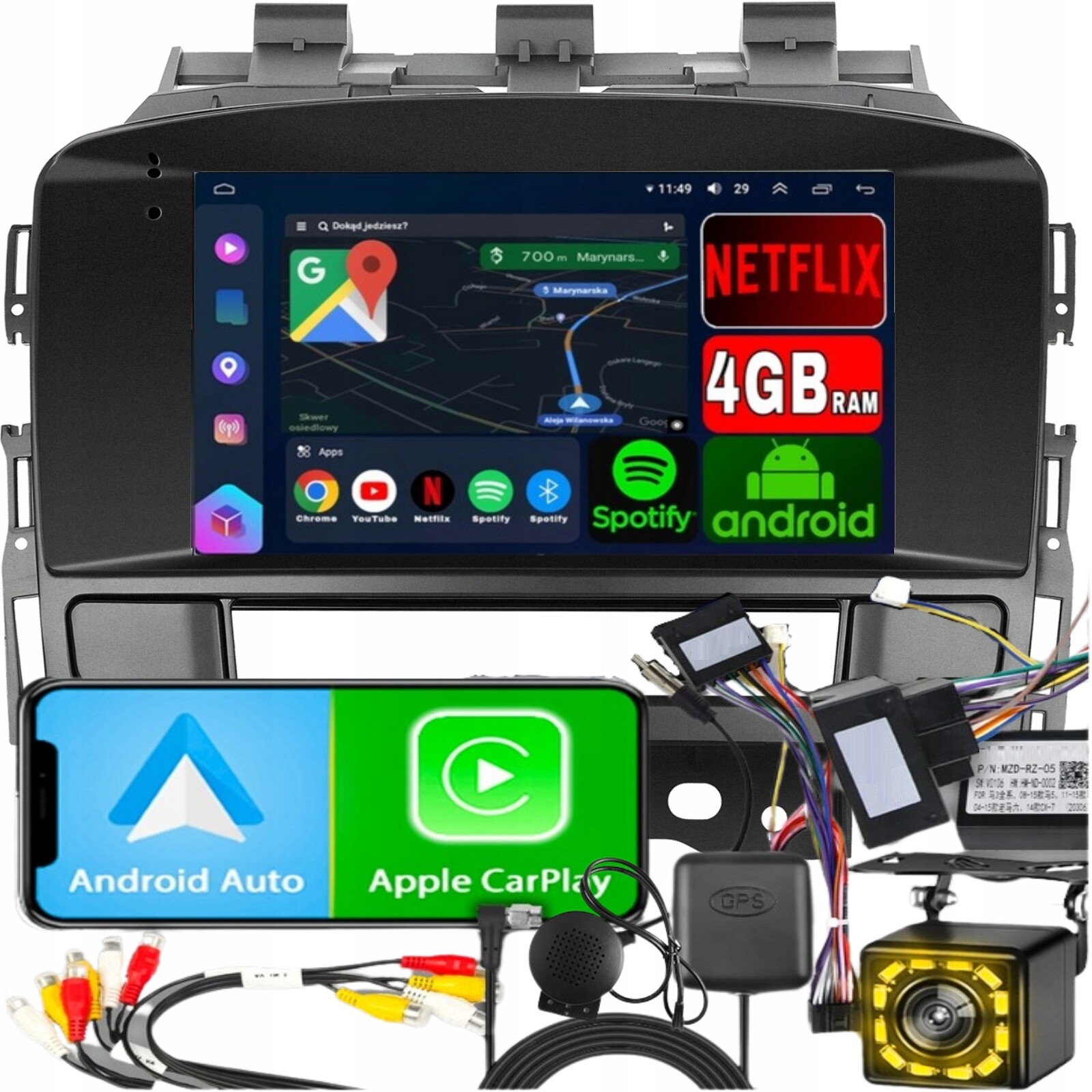 Radio pro Opel Astra J 2010-2016 Gps Navigace Android WiFi Carplay 4GB Ram