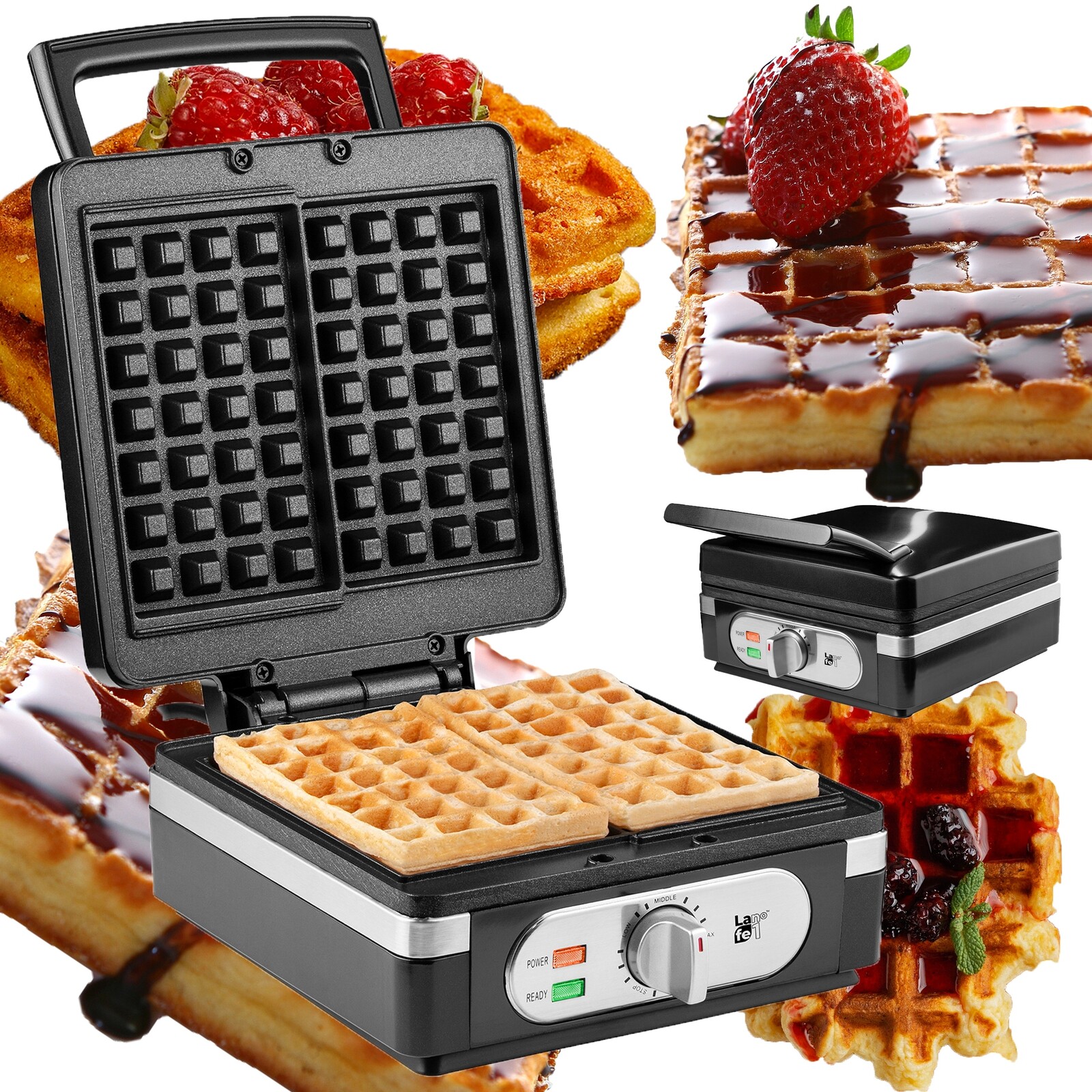 Vaflovač pro 2 velké křupavé vafle Silná regulace teploty °C 1600 W XXL