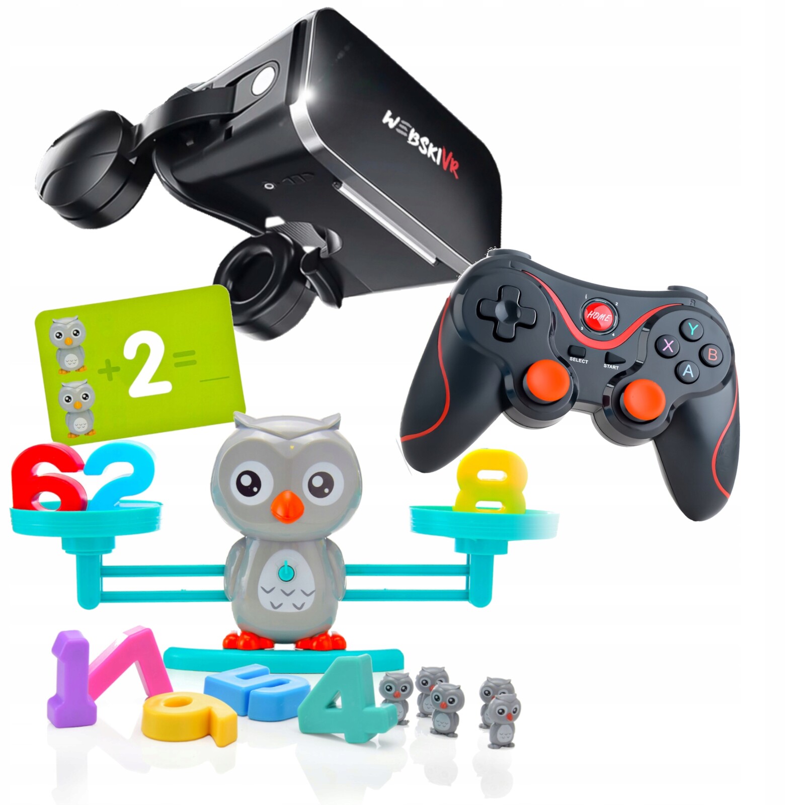 Brýle Vr 3D 360 Stupňů Gamepad+rovnoramenná Váha Sova Matematika