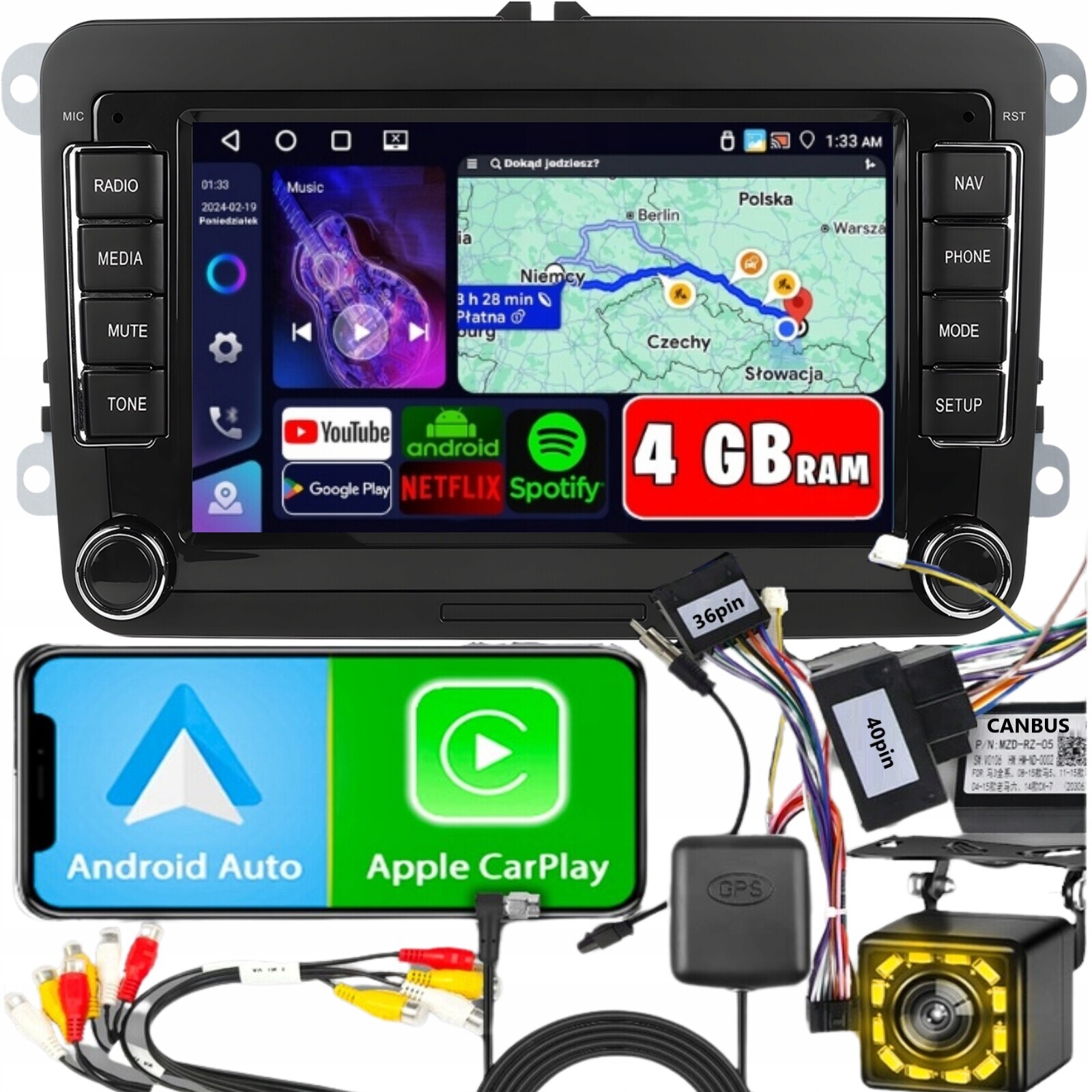 Rádio Volkswagen Seat Skoda Vw Passat B6 B7 Golf 5 V 6 WiFi Android Gps Fm