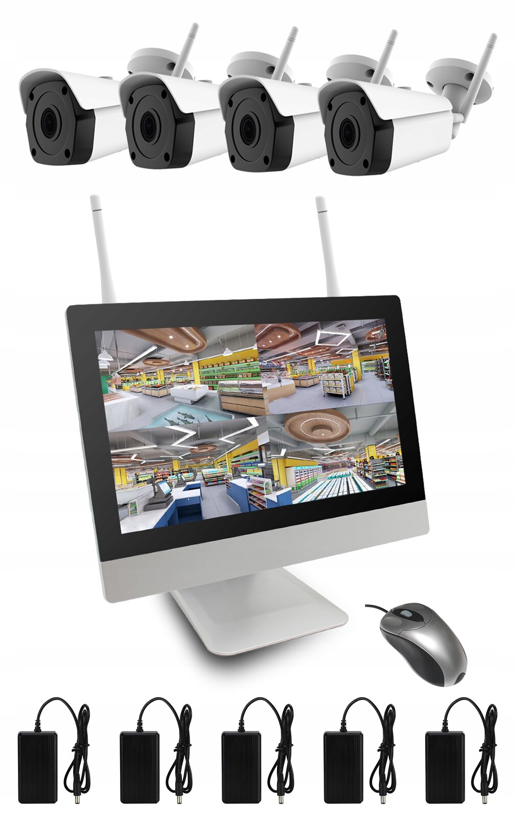 Sada Monitorování Wifi 4 Ip Kamery 2MPX LCD Monitor S Nahrávacím Zařízením